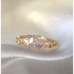 Wicked Silk Dainty Adjustable Floral Flower Crystal Rings - Twin Butterflies